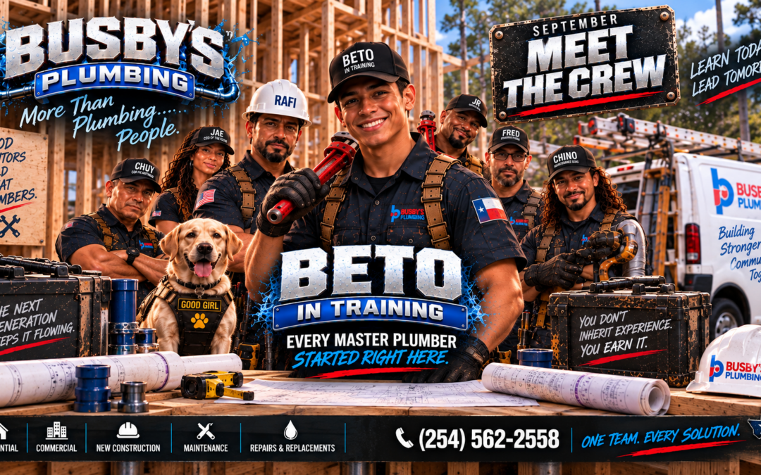 Beto, the next generation of Busby’s Plumbing, learning the plumbing trade with the Busby’s crew in Mexia, Texas 