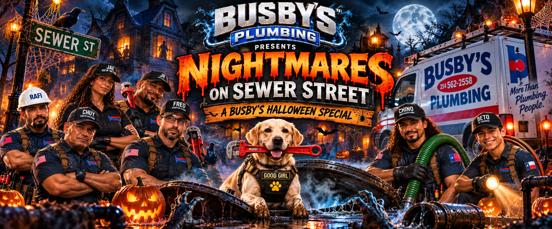 Busby's Plumbing Nightmares on Sewer Street Halloween Special Featuring the Busby's Crew
